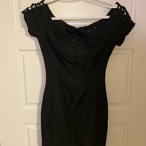 Black Size 4 GUESS sweetheart cut lace-up mini dress